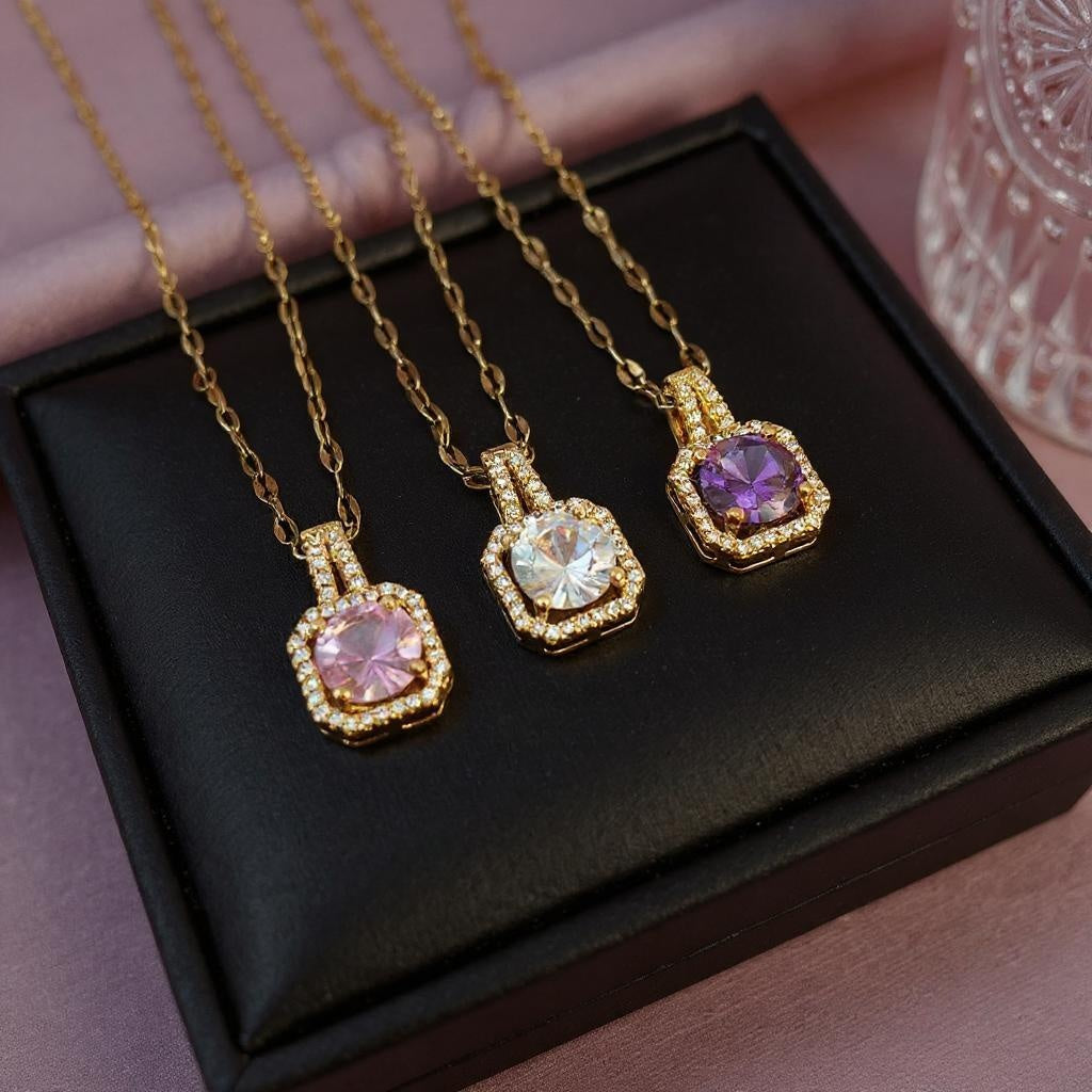 Trinity Charm” Necklace – Magic in Pink, White & Purple